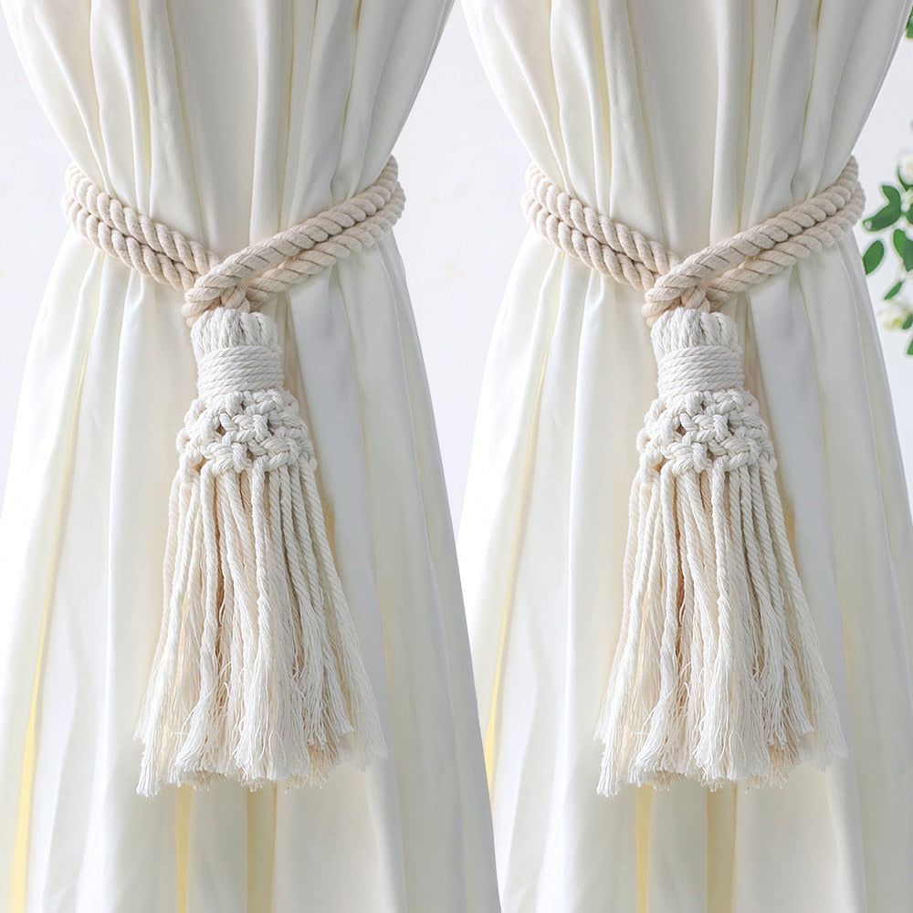Macrame Curtain Tiebacks Boho Rope Curtain Tie Back  Decorative Woven Curtain Holdbacks Home Decor Room Deocration