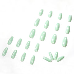 24pcs press on nails Matcha Green Fake Nail Patch Star Print Glue Type Removable Long Paragraph Fashion Manicure Patch