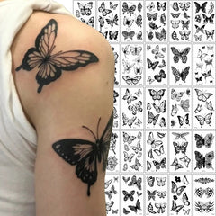 YICKYUE  -  Black Butterfly Temporary Tattoo Sticker 30PCS/set 3D Butterfly Fake Tattoo Transfer Waterproof Tattoo Legs Arm Body for Women