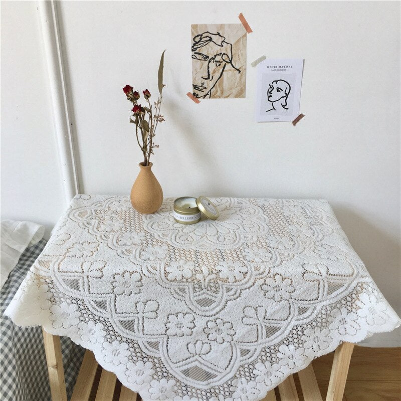 Tablecloth for table 60cm/160cm Retro Tablecloth Fresh White Flower Lace Tablecloth Bedside Coffee Table Mat Background Cloth