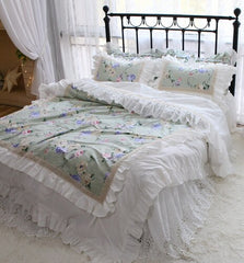 Yickyue Super Garden Princess bedding set handmade ruffle  Lace double duvet cover Bed sheet set for king size linens comforter sets