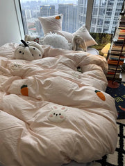 YICKYUE   -  Lovely embroid rabbit pink horse bedding set,twin full queen king cute cotton home textile bed sheet pillow case quilt cover