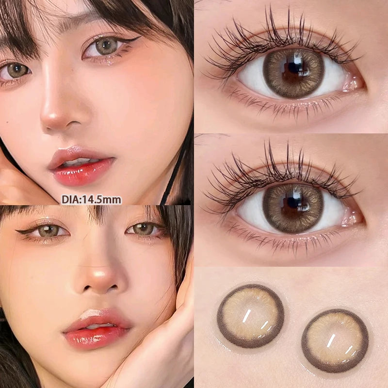 YICKYUE  -  2pcs Contact Lenses for Eyes Natural Beauty Pupil with Myopia Prescription Blue Lenses Soft Round Lens Color Cosmetics