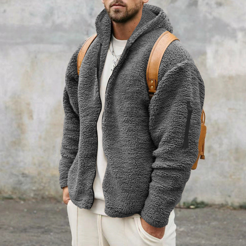 Hearujoy New Men's Hooded Jacket Autumn Winter Solid Polar Fleece Warm Long Sleeve Casual Loose Coat  Fashion Hoodies Outerwear For Men