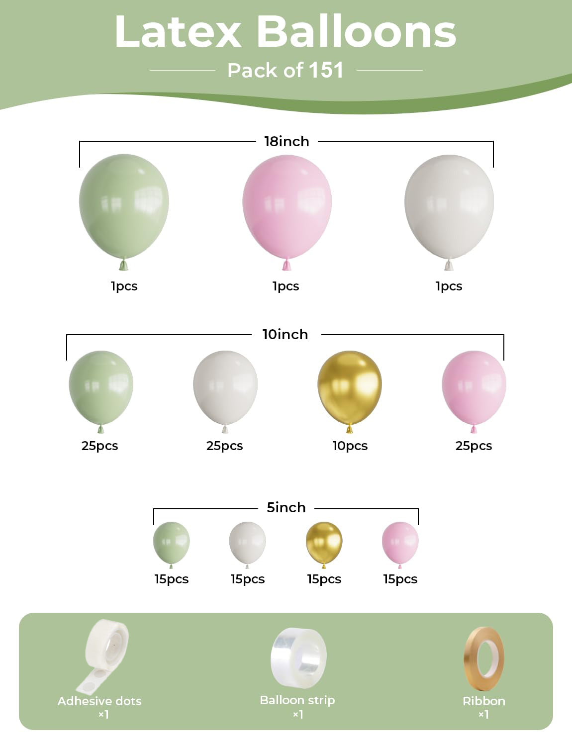 YICKYUE  -  Sage Green Pink Balloon Garland Arch Kit Sand White Metallic Gold Baby Shower Jungle Safari Birthday Woodland Party Decoration