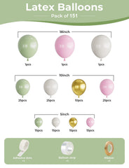 YICKYUE  -  Sage Green Pink Balloon Garland Arch Kit Sand White Metallic Gold Baby Shower Jungle Safari Birthday Woodland Party Decoration