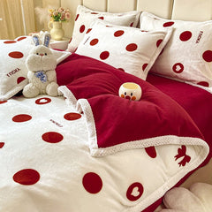 Yickyue  Winter Thickened Warm Double-sided Plush Bed Linens Set Home Textile Duvet Cover Sheet Pillowcase 4pcs Luxury King Bedding Set