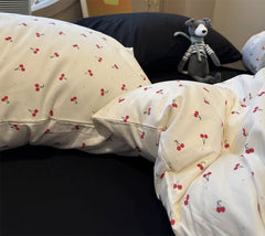 YICKYUE  Cute sweet cartoon cherry bedding set teen,twin full queen king lovely cotton home textile bed sheet pillow case quilt cover