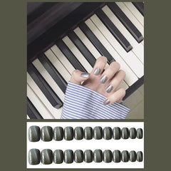 24PCS false nails with designs  Silver flake pink cat's eye Manicure patch removable press on nails box