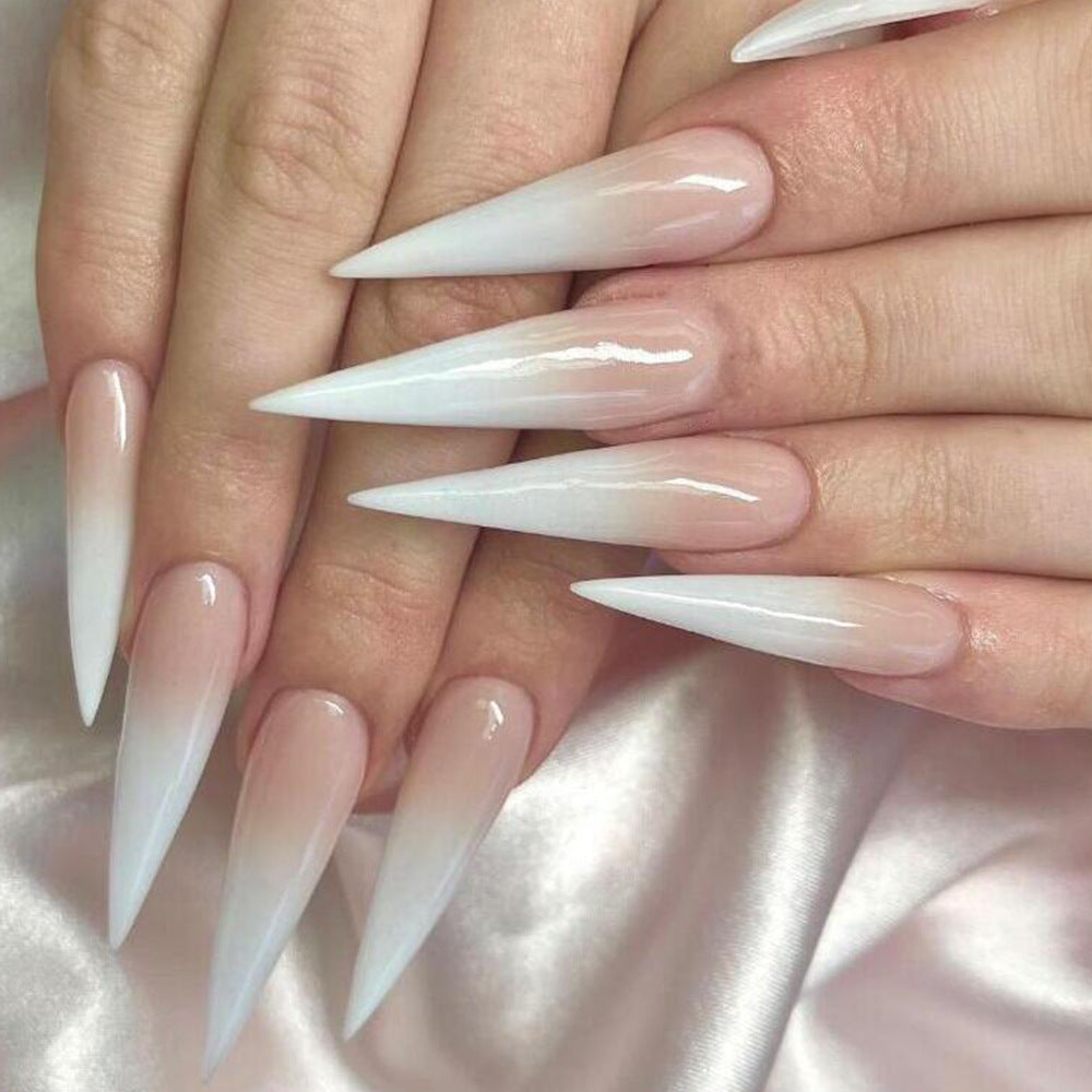 YICKYUE  -  24Pcs Simple Aurora Shiny Press on Fake Nails Round Head Almond False Nails Manicure Tool Summer Finished Full Cover Nail Tips
