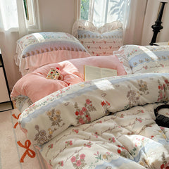 YICKYUE  -  Milk Velvet Bedding Set Winter Warmth Double Sided Thicken Four Piece Set Bed Linen Quilt Cover Sheet Pillowcase Bedroom Decor