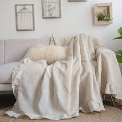 YICKYUE  -  Ruffles Sofa Towel Multi-functional Cover Polyester Hemp Printing Pastoral Pleat Thick Plain Retro Couch Cover Home Decorate
