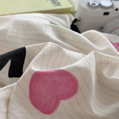 YICKYUE  -  Washed Cotton Bowknot Bedding Set Duvet Cover Pillowcase bed sheet Washed Full Size Bed Linen Duvet Cover Set Queen/King 180 220