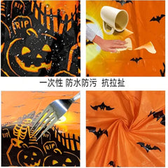 YICKYUE  -  Halloween Party Decoration Disposable Tablecloth Plastic Bat Pumpkin Ghost Darkness Halloween’s Decoration