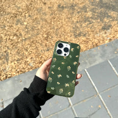 YICKYUE  -  Retro Full Screen Little Flower Green Glacial Pattern Texture Phone Cover Case for iPhone 16 15 14 13 12 Pro Max