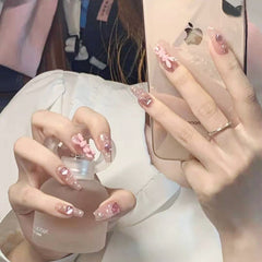 24pcs Artificial Nails Butterfly Rhinestones Full Cover Nail Tips Shiny Diy Nail Decorations Press On Nail Tips False Nail Patch