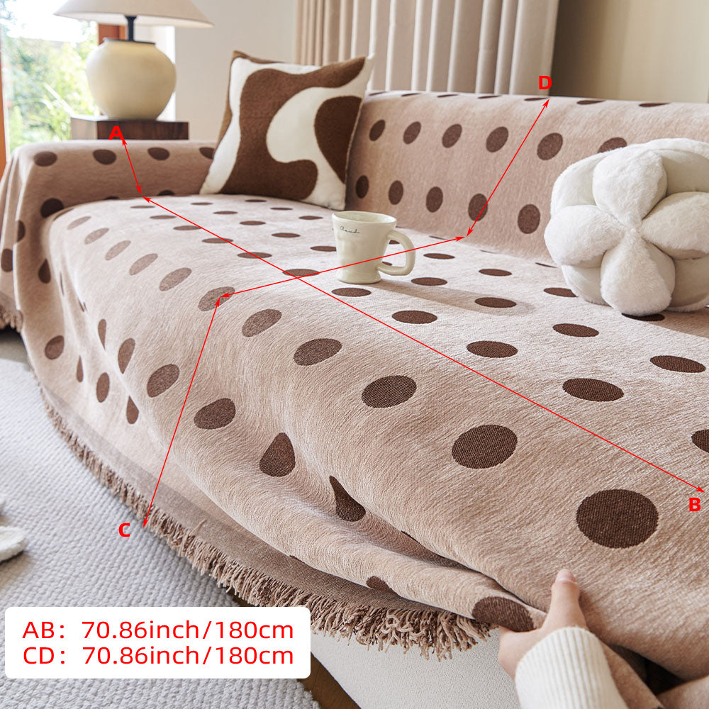 YICKYUE  -  Luxurious Chenille Sofa Cover with Geometric Pattern - Non-Slip, Cat Scratch Resistant, All-Season Couch Protector Blanket, Beige with Brown Circles, Ideal for Living Room & Bedroom Decor