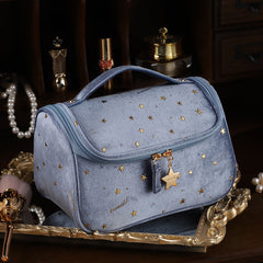 YICKYUE  -  Cosmetic Bag Travel Set Makeup Organizer Women Toiletry Bag Velvet Big Capacity Luxury Storage Bag Pink Blue Makeup Pouch