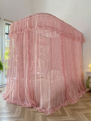 YICKYUE -  Three Door Princess Lace Bed Valance Windproof Blackout Bed Curtain U -Shape Rail Mosquito Net Double Bed  Bedroom Decoration