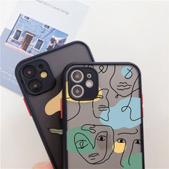 Art Retro Abstract Geometry Frosted Floral Shockproof Phone Case For iPhone 11 12 13 Pro Max Mini X XR XS 7 8 Plus SE 2022  Back