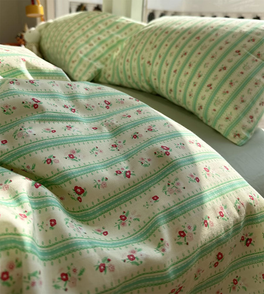 YICKYUE  -  Pastoral flower green bedding set girl,twin full queen fresh rustic floral cotton home textile bed sheet pillow case quilt cover