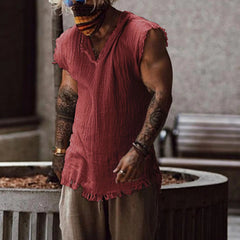 Hearujoy Vintage Tassels T-shirt Top Men Sleeveless V-Neck Loose Tank Blouse Summer Newest Male Fashion Waistcoat Tshirt Vest Streetwear