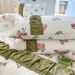 Yickyue Flower Series Double Gauze Bedding Sets 4pcs Comforter Bedding Sets Skin Friendly Fabric Quilt Cover Set for Single Double Bed
