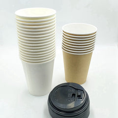 White Paper Hot Cups Kraft Paper Cup - Coffee Cups Coffee Cups For Home Travel Sleeve Hot Drink Cups with Lids Straws  9 oz