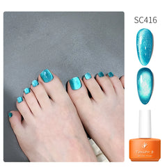 YICKYUE  -  Cat Eye Gel Nail Polish,7 Colors Nude Cat Eye Gel Holographic Glitter Magnetic UV/LED Gel Soak Off for Nail Art Manicure Salon