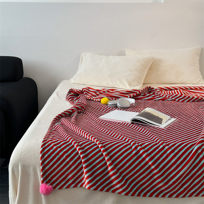YICKYUE  -  Fun Striped Eyes Double-sided Flannel Blanket Cute Ball Casual Sofa Blanket Two-color Skin-friendly Soft Shawl Cover Blanket