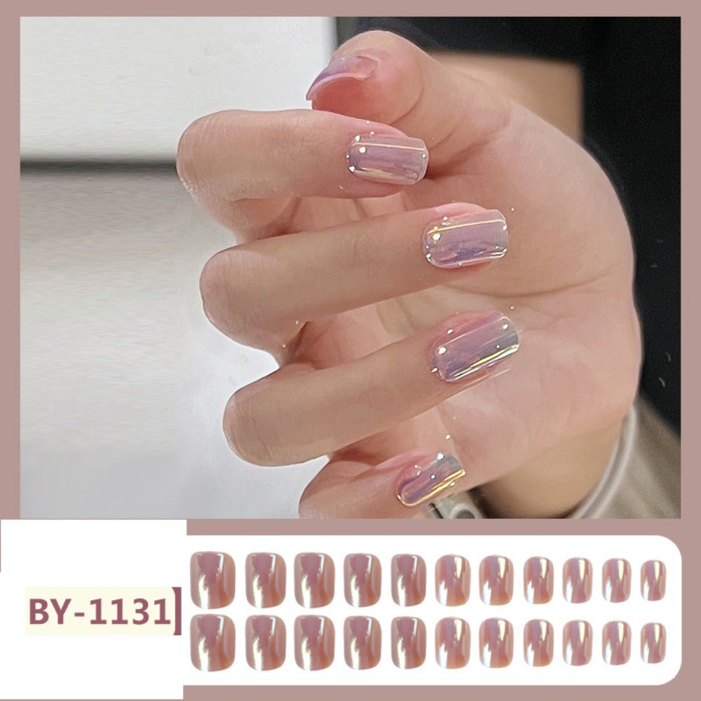 YICKYUE  -  Short French Fake Nails Waterproof Full Cover Square Head Press on Nails Wearable Manicure Detachable False Nail Women
