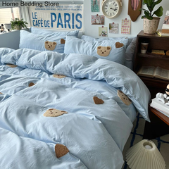 YICKYUE  -  White Green Bear Bedding Set Duvet Cover Queen Full Twin Size Bed Flat Sheet Kids Girls Room Decor Quilt Cover Pillowcase Kawaii