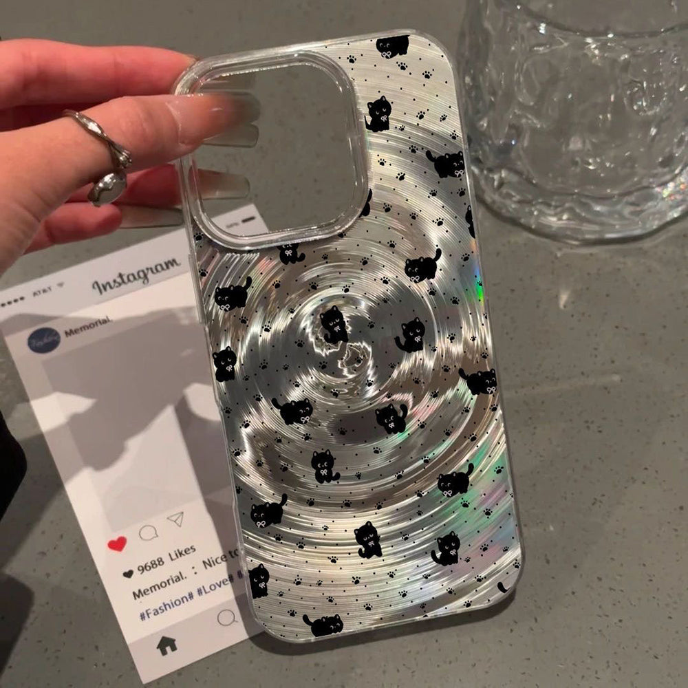 YICKYUE  -  Korean Swirl Butterfly Phone Case For iPhone 16 Pro 15 14 11 12 13 Pro Max Luxury Stylish Vortex Laser Shockproof Bumper Cover