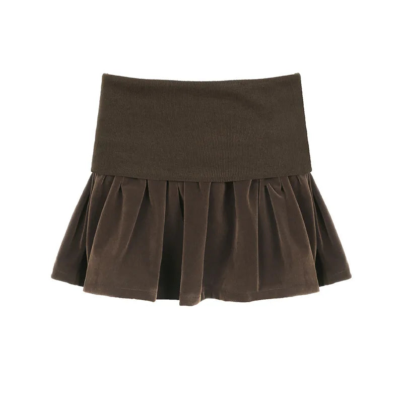 YICKYUE  -  New Vintage Brown Velvet Pleated Mini Skirt Women's Summer Coquette Aesthetic Y2K Outfits Girl Short Skirts Female Korean
