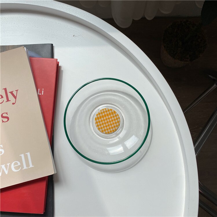 Korean Style Minority Thousand Birds Yellow Checkered Glass Cup Coffee Cup Breakfast Cup Milk Tea Cup Dish Set