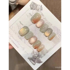YICKYUE  -  Nailover xury Handmade High-End Wear Armor Blooming Popular Color Gradient Magic Mirror Effect Powder press-on nails for fingers