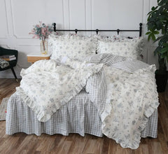 YICKYUE  -  Romantic elegant flower plaid bedding set,twin full queen king cute cotton double home textile bedspread pillow case quilt cover