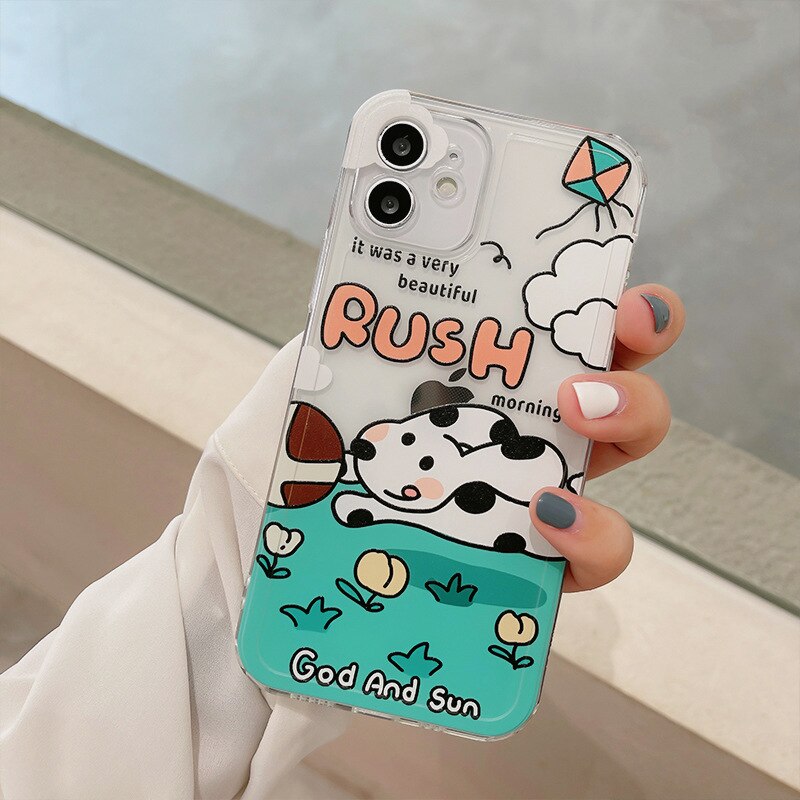 Cartoon dog cute phone case soft silicone protective cover for iphone 7 8 plus x xr xs max 12 mini 11 pro max animal capa