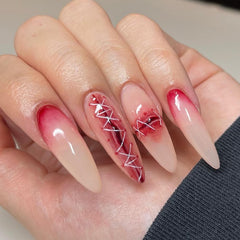 YICKYUE  -  24pcs 3D Halloween Fake Nails Blood Simulate Wounds Printed Design Press on Nails French Almond Wearable Full Cover False Nails