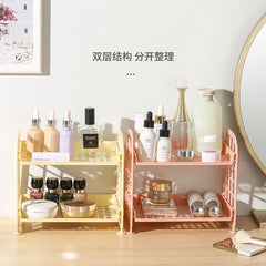 Yickyue Cosmetics Storage Rack Double-Layer Folding Household Jewelry Desktop Stationery Simple Lipstick Storage Rack
