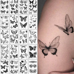 YICKYUE  -  Black Butterfly Temporary Tattoo Sticker 30PCS/set 3D Butterfly Fake Tattoo Transfer Waterproof Tattoo Legs Arm Body for Women