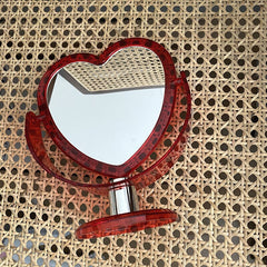 2022   Acrylic Double Side Makeup Mirror Cute Heart Shaped Cosmetic Mirror Transparent Base Home Bedroom Desktop Make Up Mirror