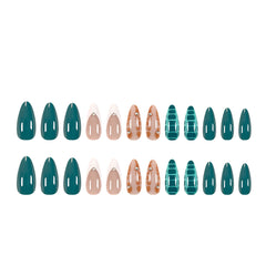 YICKYUE  -  24pcs White French Almond Fake Nails Y2k Crocodile Pattern Reusable Adhesive False Nails Rhinestones Stiletto Nail Tips Finished