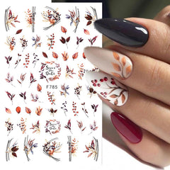 Flowers Leaves Line 3D Nail Stickers Autumn Winter Fall Leaf Design Transfer Sliders Abstract Waves Nail Art Decals Manicures
