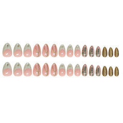 YICKYUE  -  24pcs Baroque Gold False Nails Green Crocodile pattern Fake Nails Tips Women Wearable Detchable French Almond Press on Nails