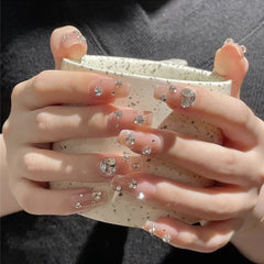 24pcs/Box Detachable Short Square Head False Nails Wearable Glitter Sequins Fake Nails Full Cover Nail Tips Press On Nails