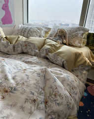 YICKYUE  -  Elegant pastoral french floral yellow bedding set,full queen king comfortable home textile bed sheet pillow case quilt cover