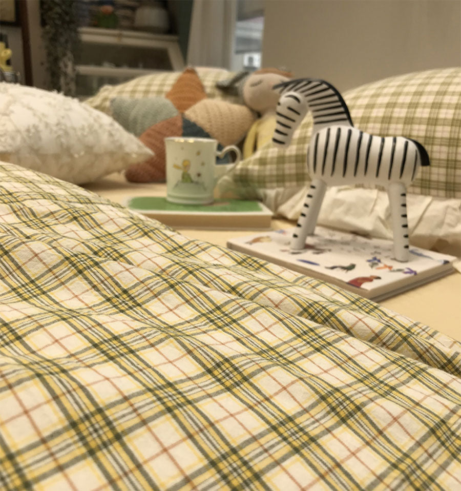 YICKYUE  -  Yellow geometric plaid bedding set teen,single double cotton twin full queen King home textile bed sheet pillow case quilt cover