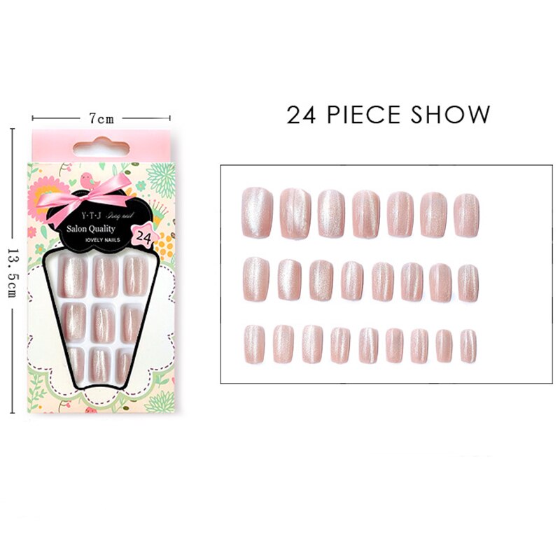 24pcs Fashion Cat Eye Reflection Style Polished Nail Patch Wearable Full Cover Press on Fake False Nails for Wedding and Party