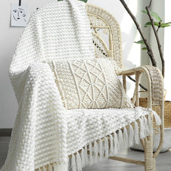 White Blanket for Bed Soft Blanket With Tassel Chenille Travel Shawl Blanket Sofa Chair Throw Blanket Chic Decor 27x200cm Manta